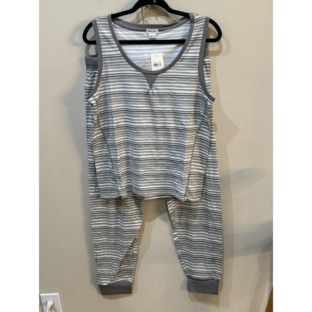 Splendid Women's Tank Top Shirt‎ and Jogger Pant Pajama Set Size Medium Striped